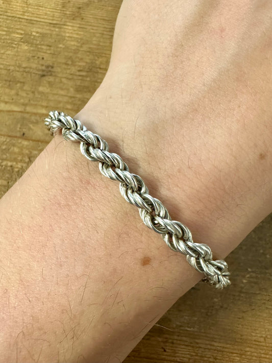 Vintage Thick Rope Chain 925 Silver Bracelet