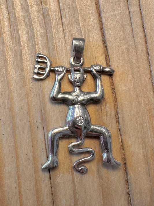 Vintage Devil with White Stone 925 Silver Pendant