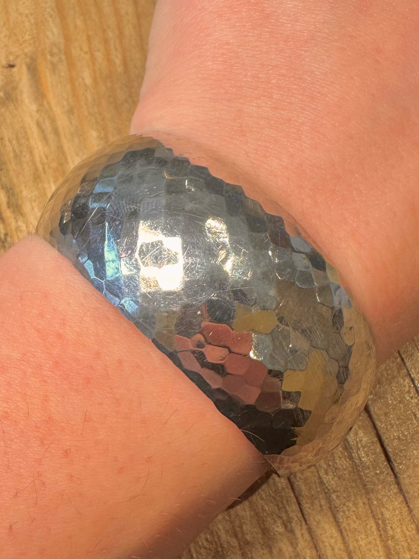 Modernist Hammered Wide Cuff 925 Sterling Silver Bangle