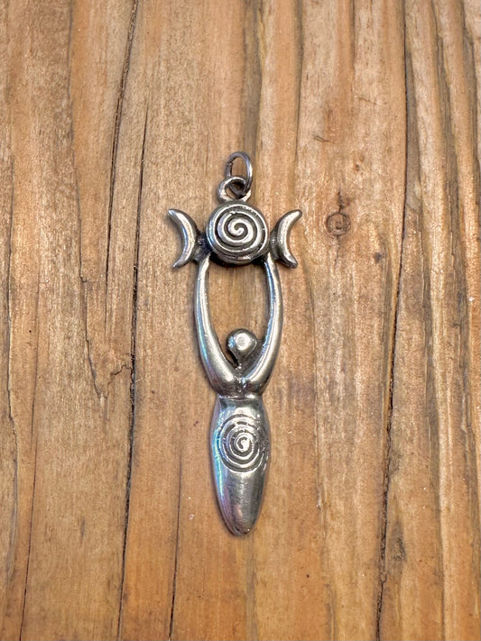 Triple Moon Spiral Goddess 925 Sterling Silver Pendant