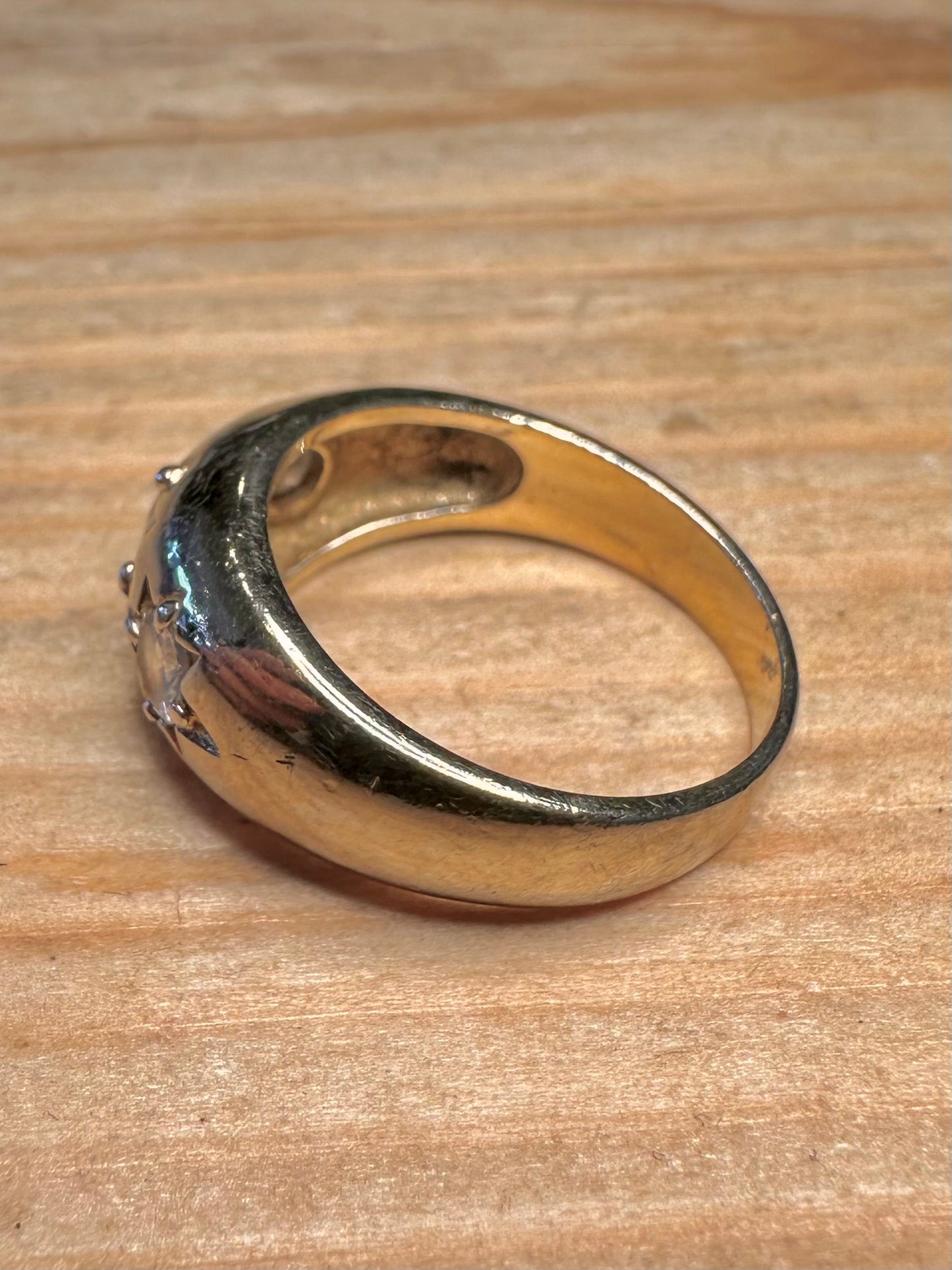 Vintage Gypsy Three White CZ Gold on 925 Sterling Silver Size R Ring