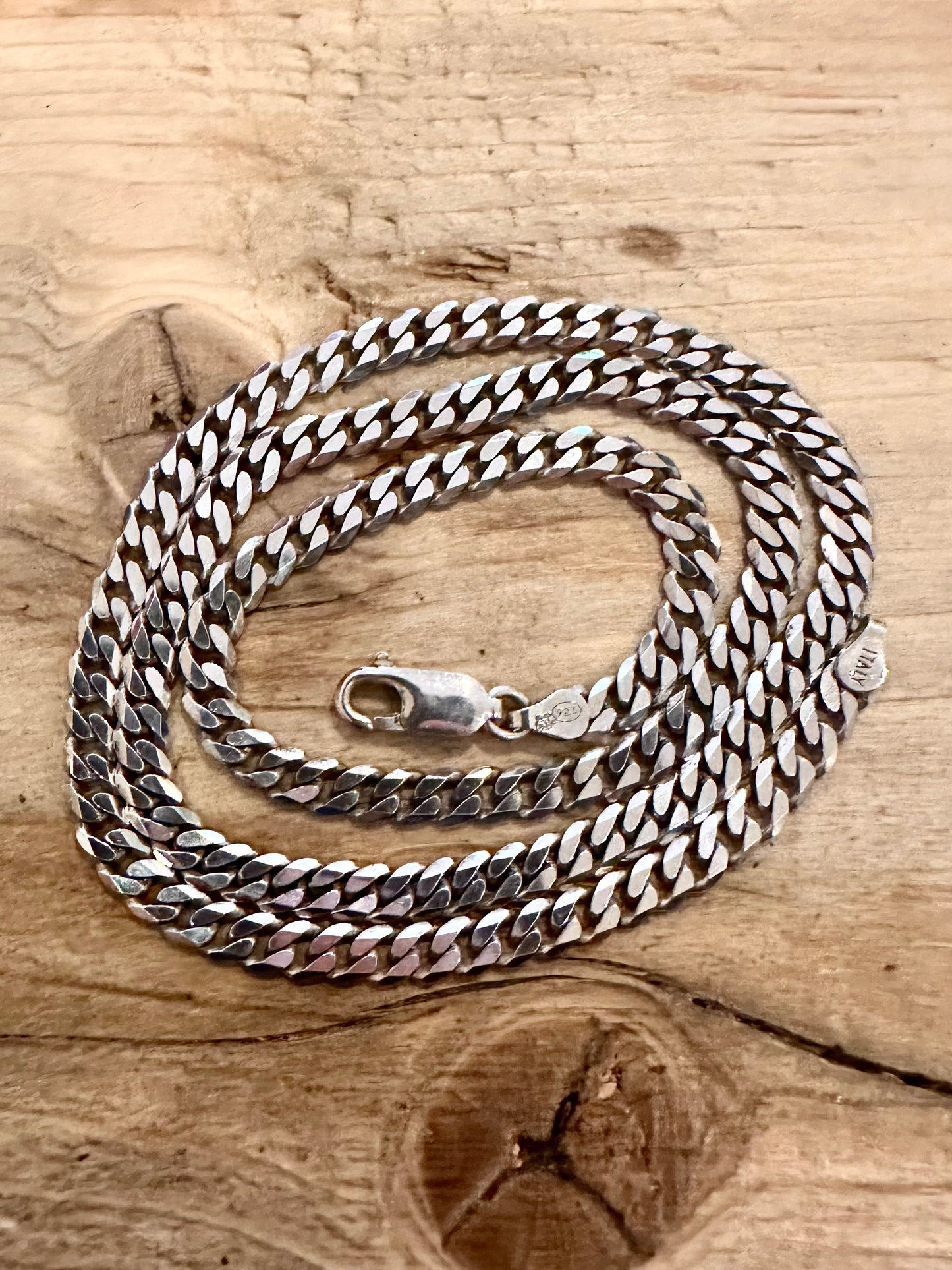 Vintage Close Link Curb Chain Italy 925 Silver 20 inch Necklace