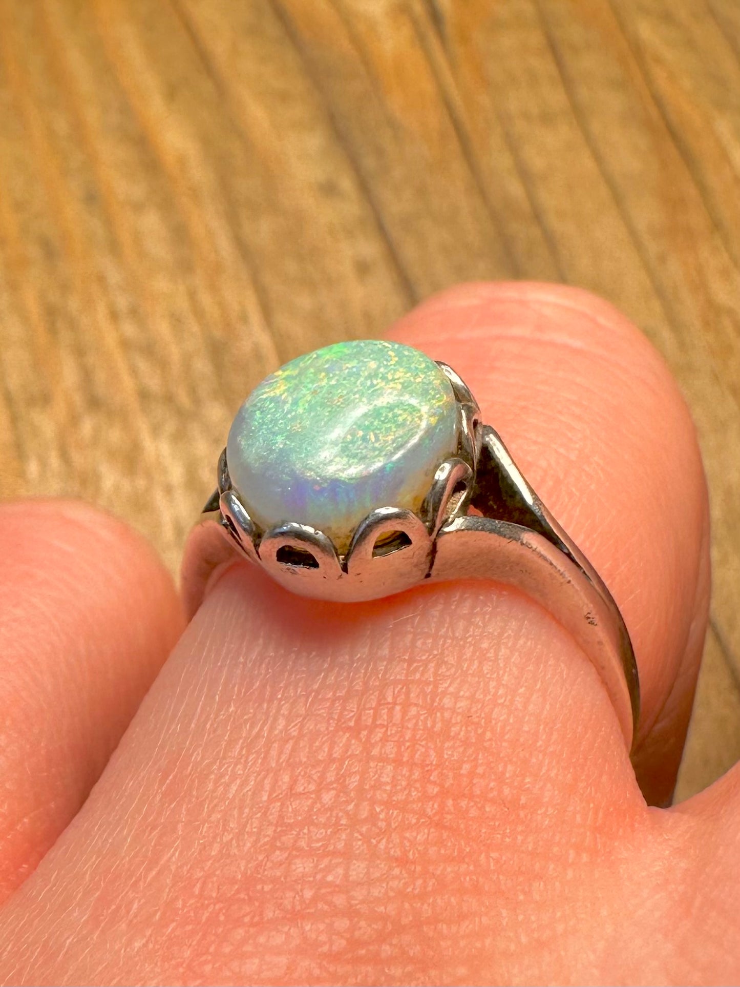 Vintage Opal Cabochon 925 Sterling Silver Size Q1/2 Ring