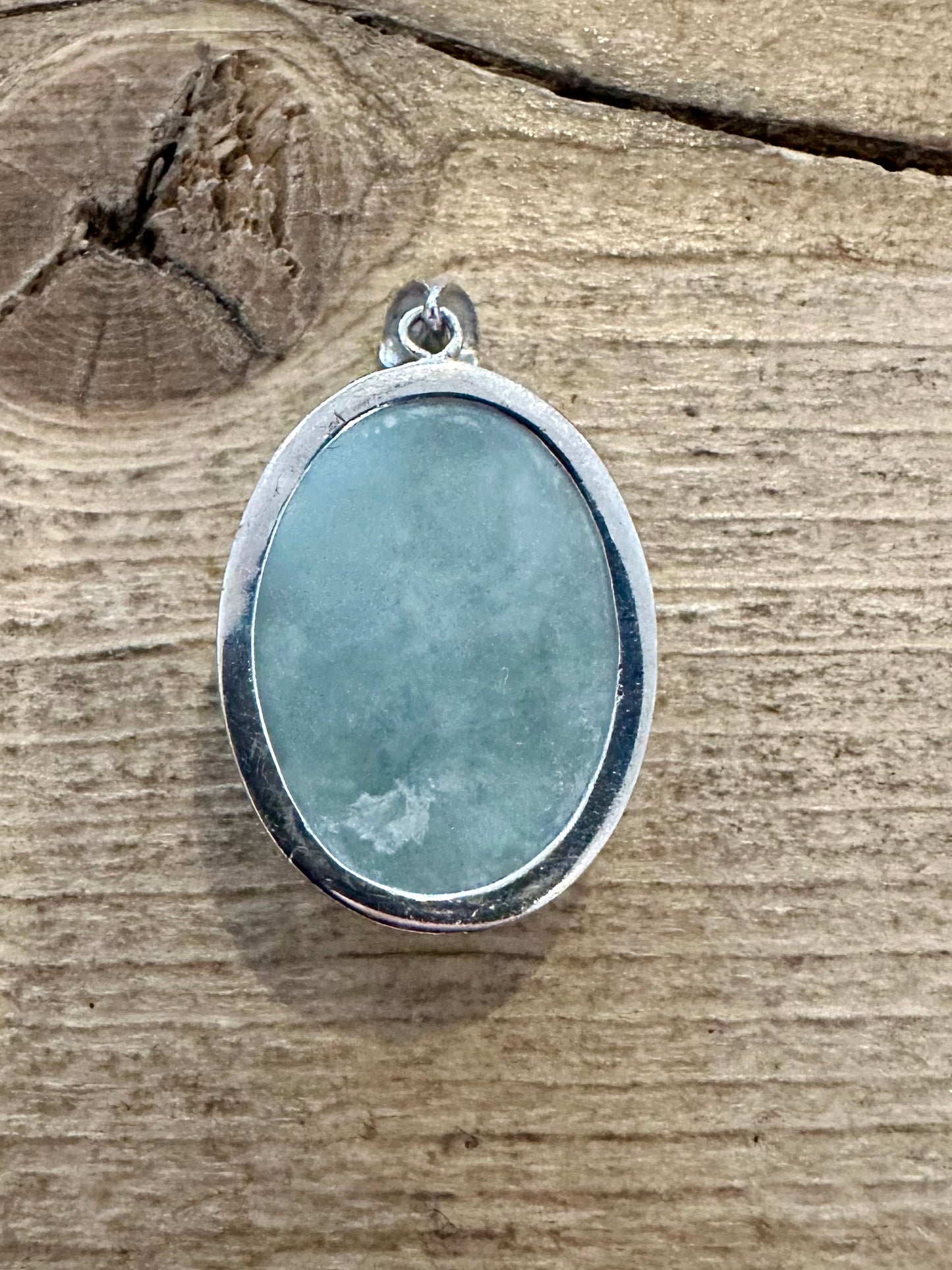 Vintage Oval Jade Chinese 925 Silver Pendant