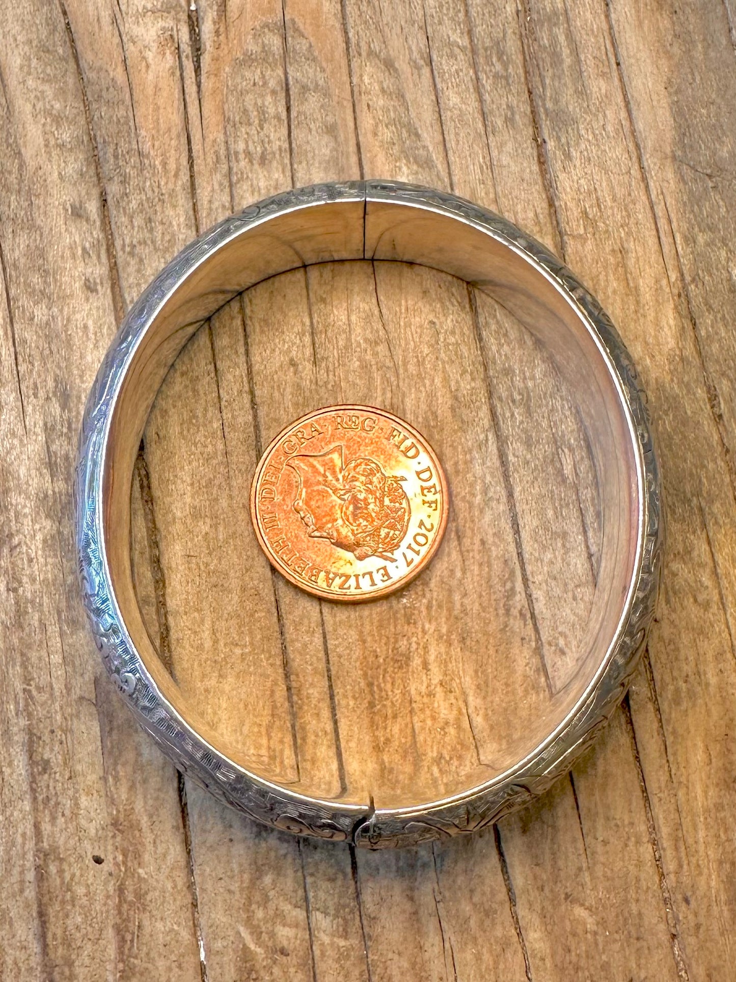 Victorian Registered 1878 Engraved Rounded 925 Sterling Silver Bangle
