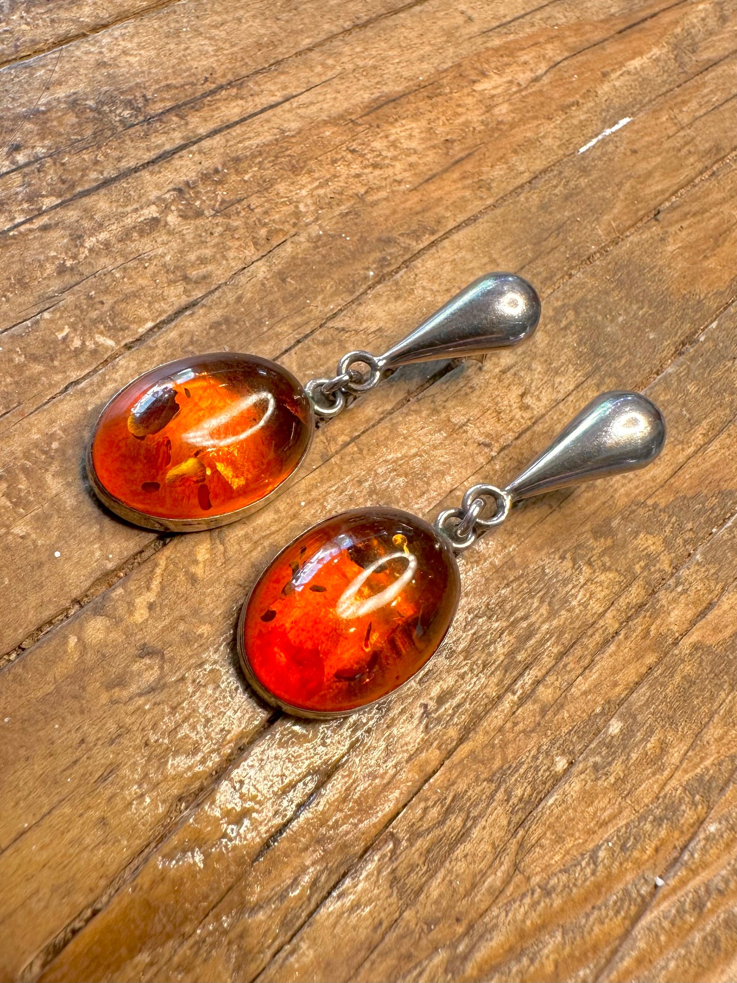 Amber Dangle Oval 925 Sterling Silver Earrings