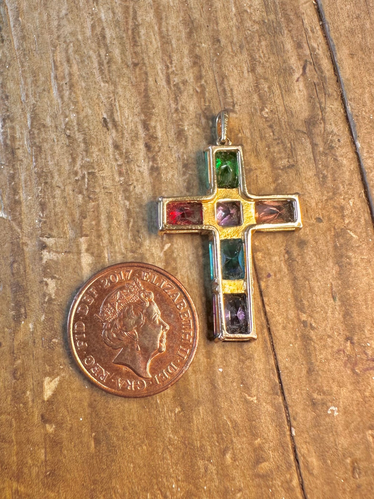 Multi Coloured CZ Cross 925 Sterling Silver Pendant