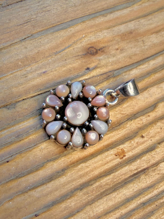 Pink and White Mother of Pearl Cluster 925 Sterling Silver Pendant
