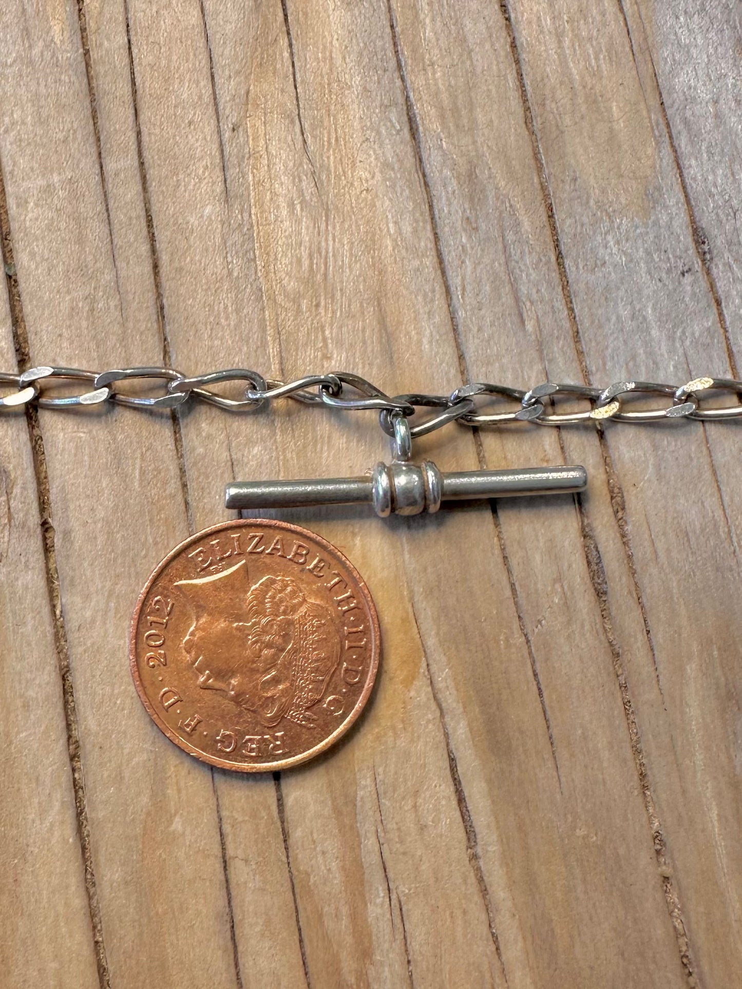 Vintage Long Curb Link T Bar Albert Clasp 925 Silver Italian 16.5 inch Necklace