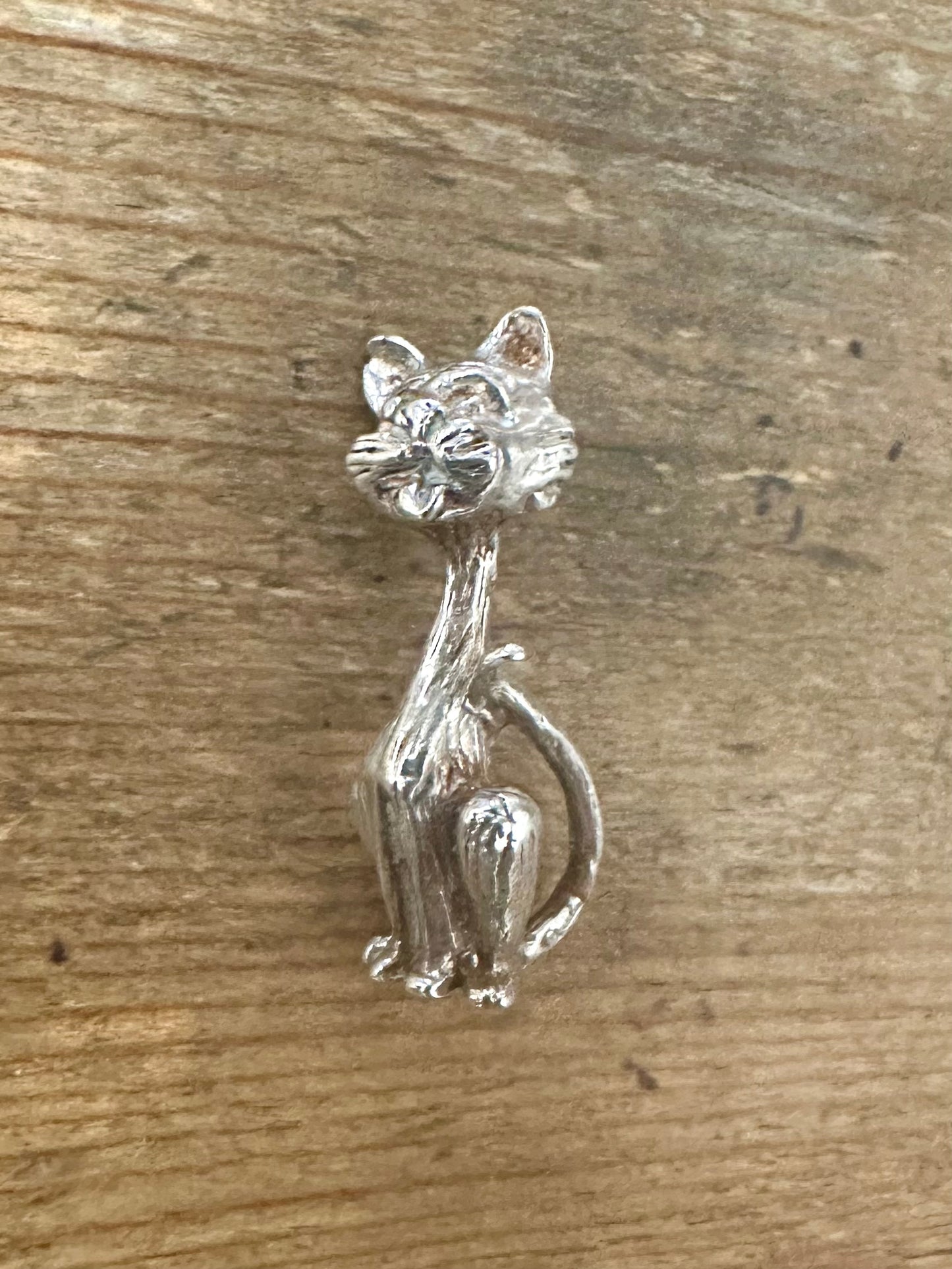 Vintage Large Cat Solid 925 Silver Charm Pendant