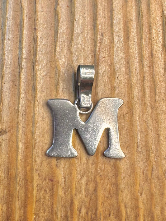 Block Style Letter M 925 Sterling Silver Pendant