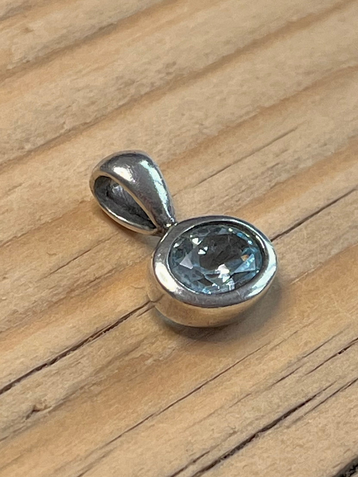 Small Oval Blue Topaz Maker NE 925 Sterling Silver Pendant