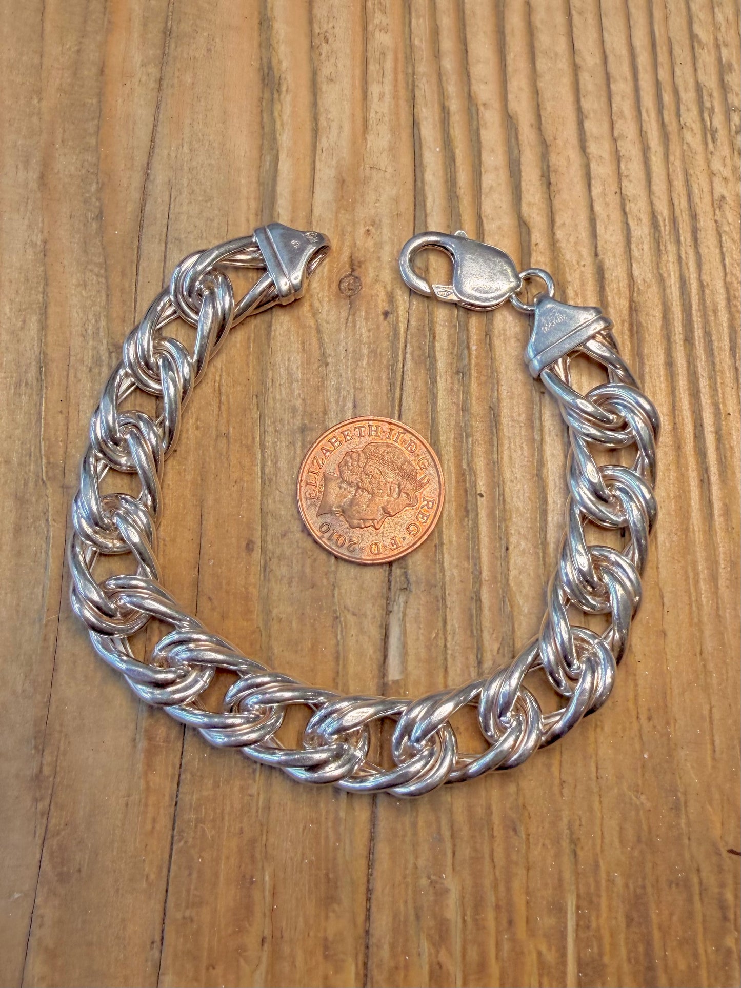 Chunky Double Link Curb Chain Italy 925 Sterling Silver 8 inch Bracelet