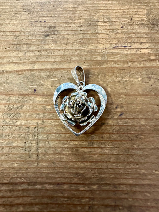 Vintage Heart Flower 925 Silver Pendant