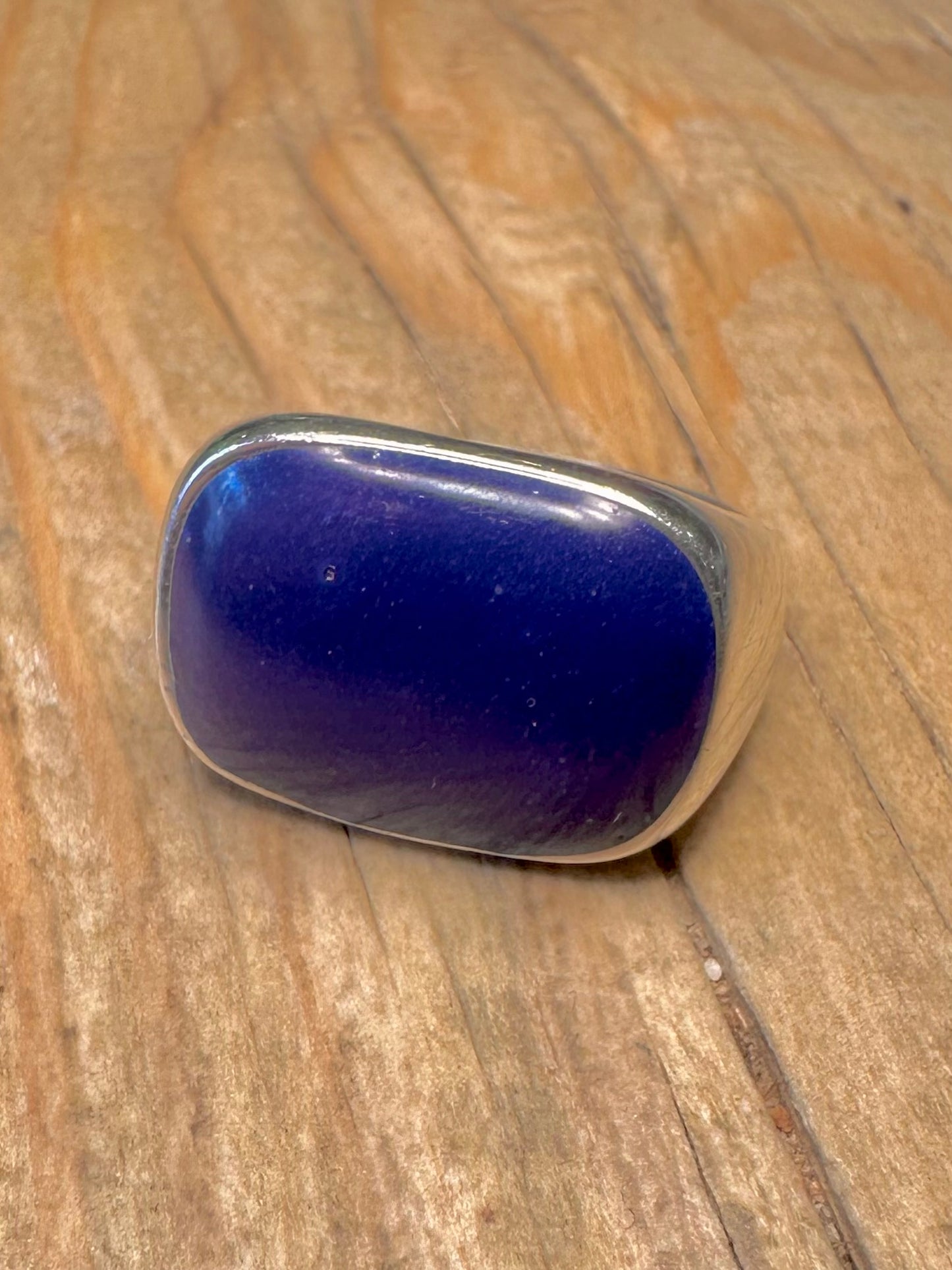 Vintage Blue Enamel 925 Sterling Silver Size P Ring