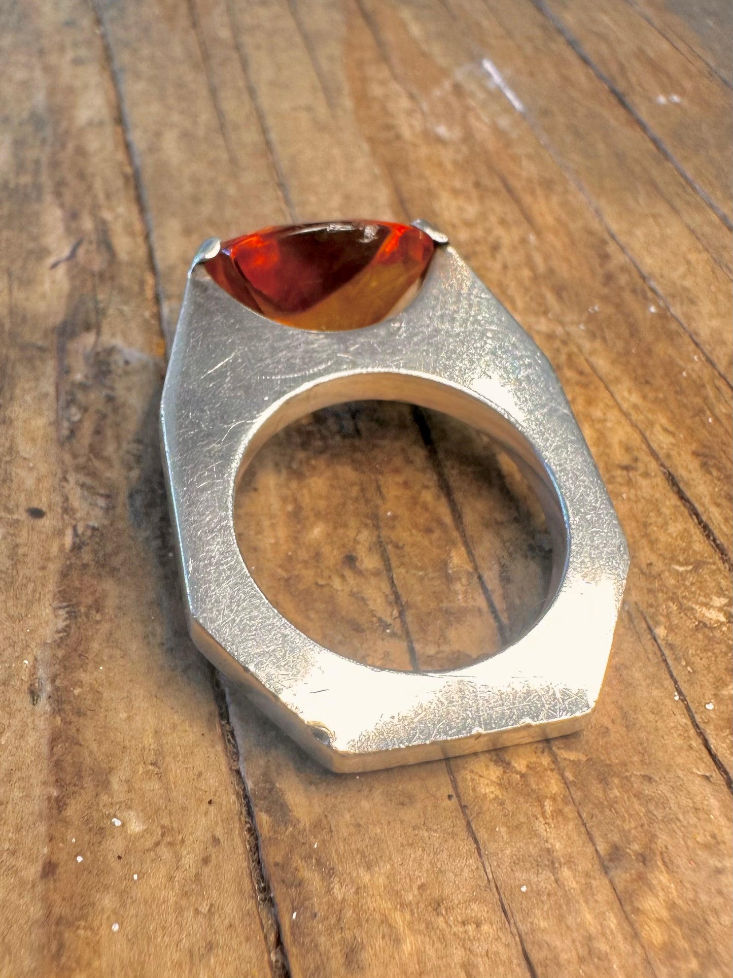 Modernist Faceted Citrine 925 Sterling Silver O1/2 Ring