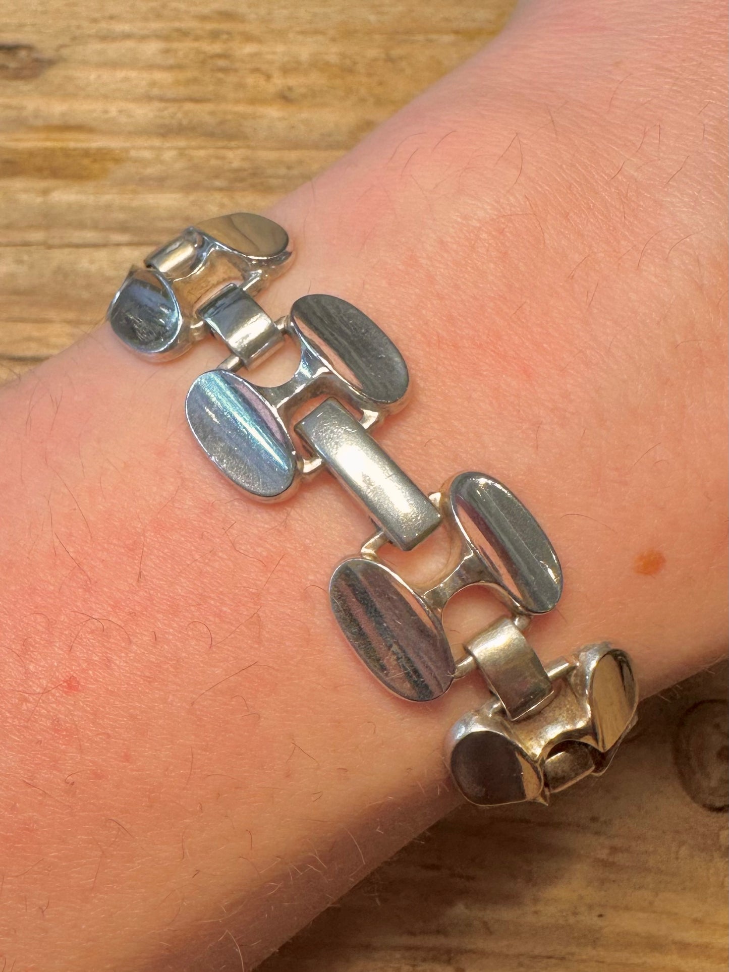 Vintage 1973 Modernist Link 925 Sterling Silver Marked HS 8 inch Bracelet