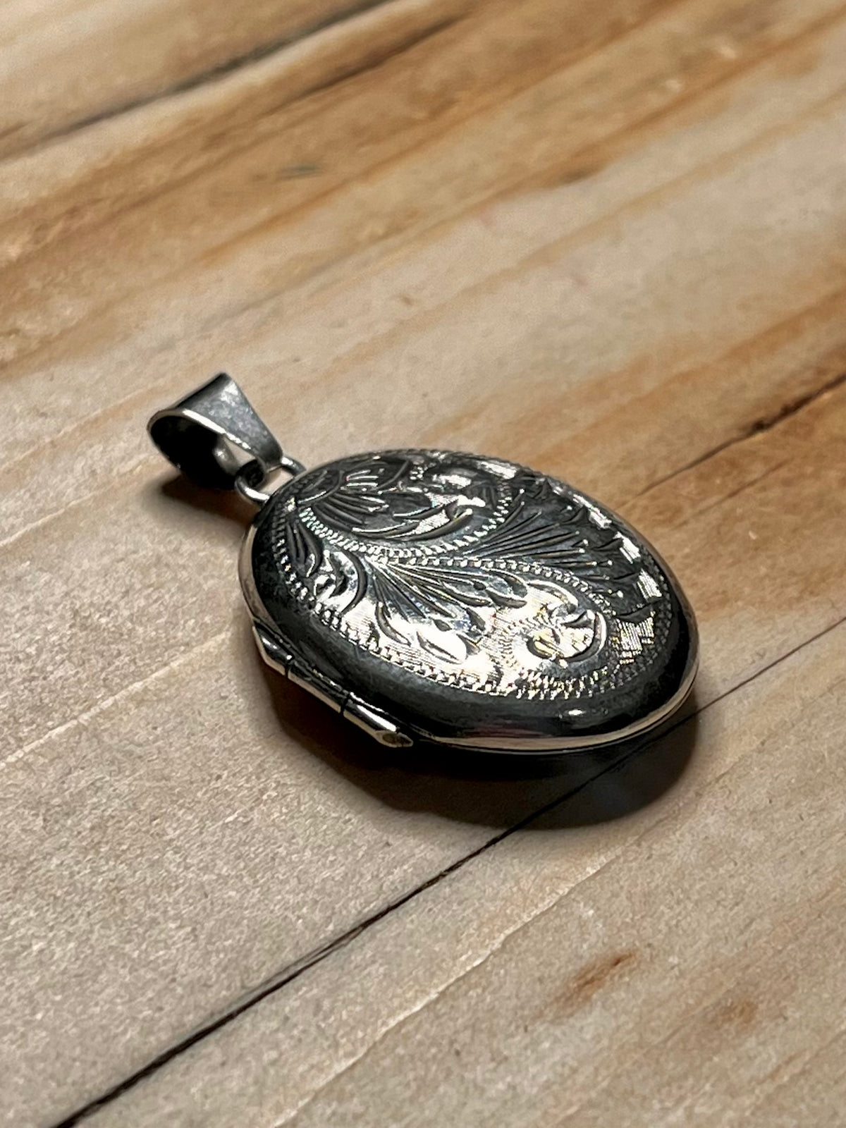 Abstract Engraved 1976 Birmingham Locket 925 Sterling Silver Pendant