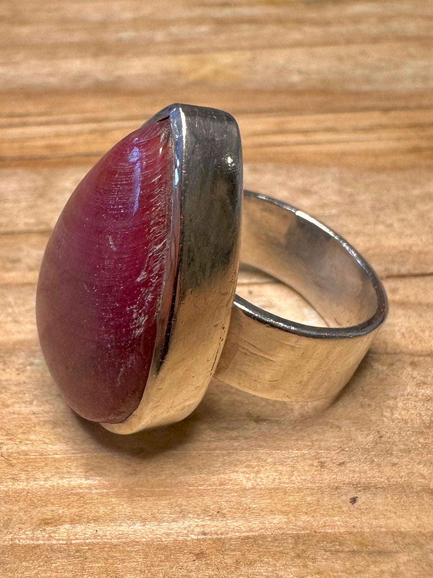 Vintage Teardrop Purple Stone 925 Sterling Silver Size J Ring