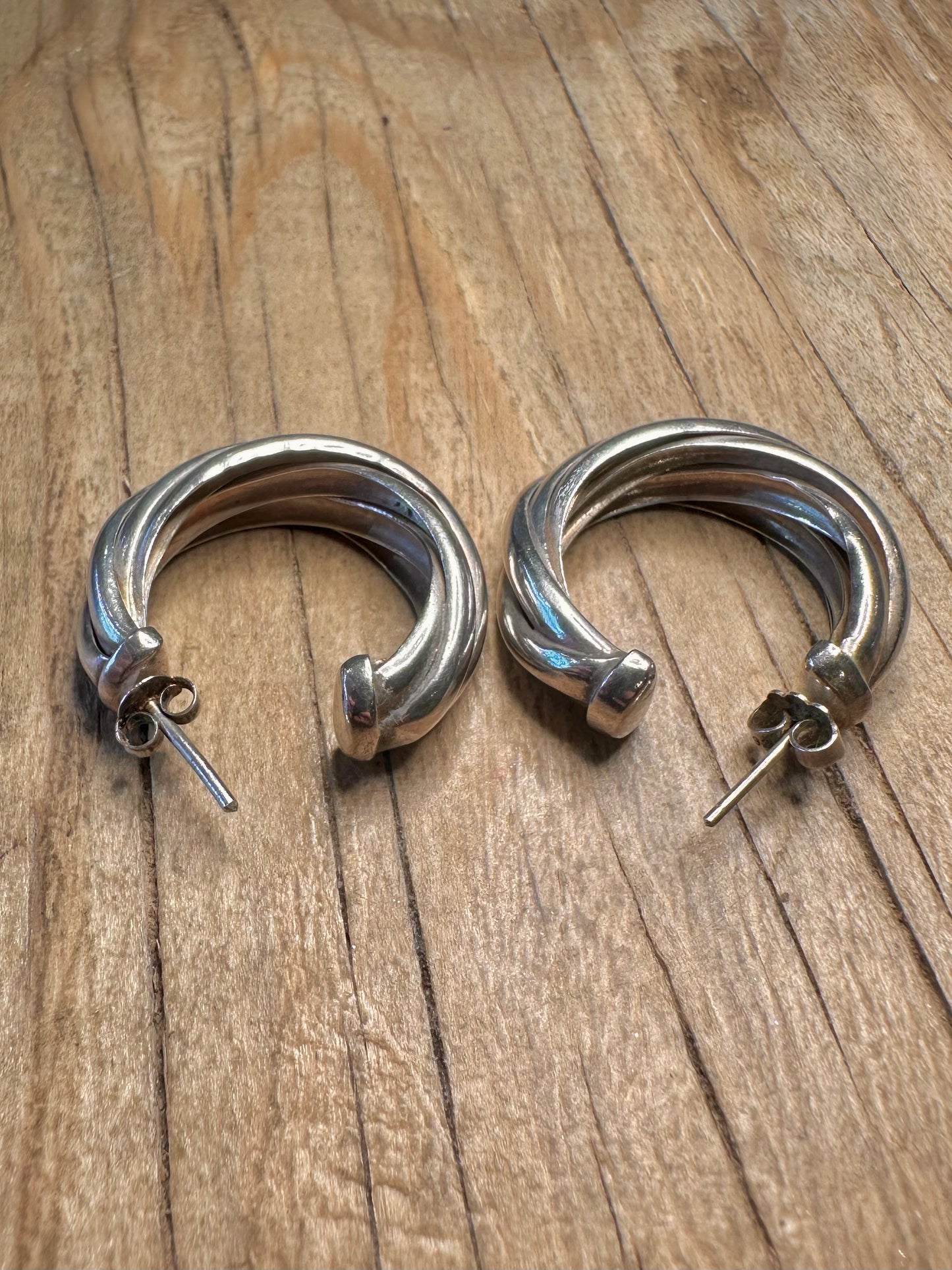 Vintage Chunky Twisted Hoops 925 Sterling Silver Earrings