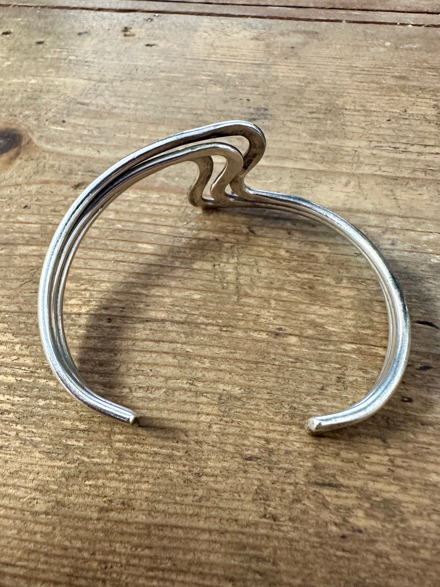 Abstract Modernist Wavy Cuff 925 Silver Bangle