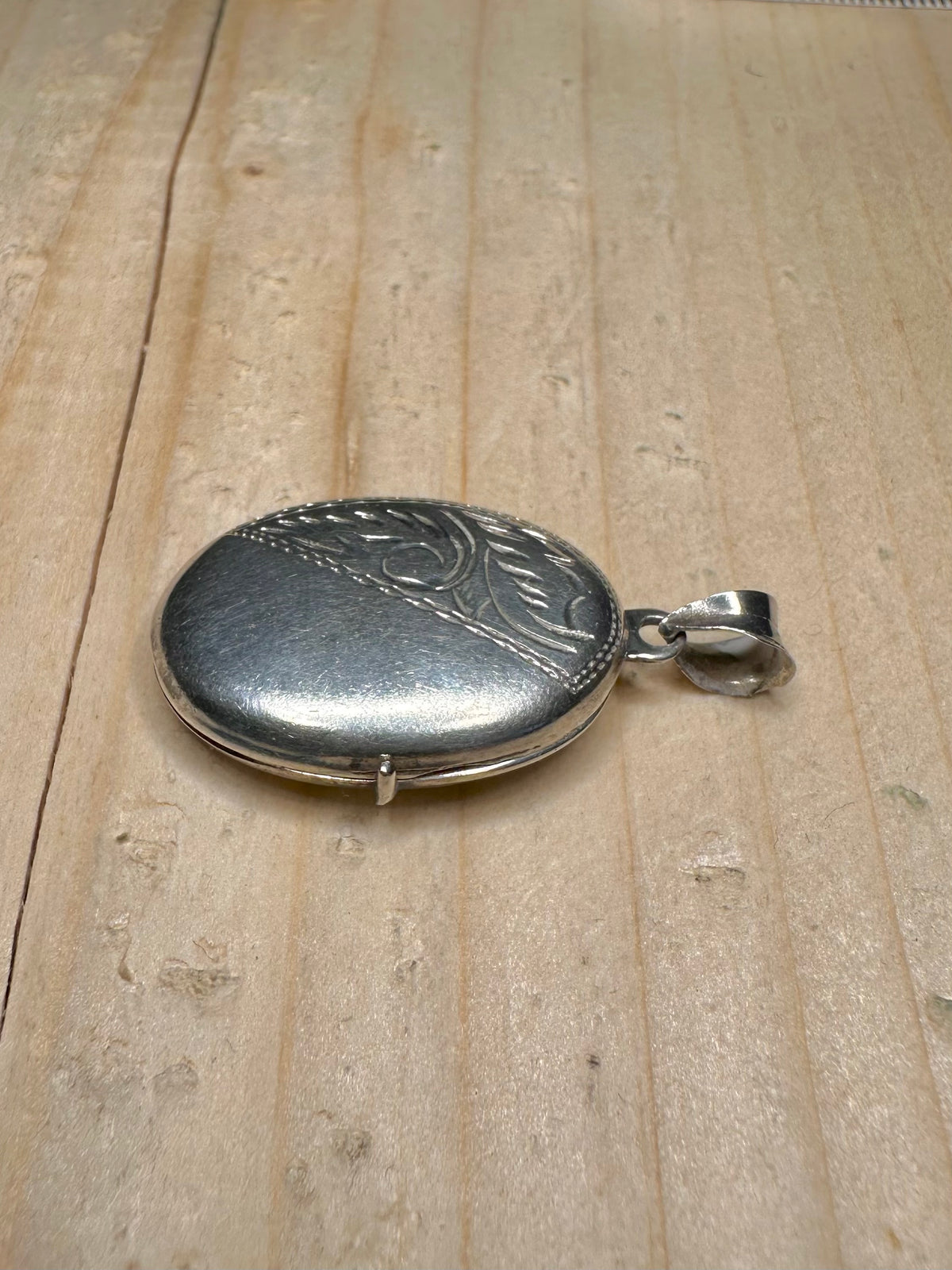Engraved Oval Locket 925 Sterling Silver Pendant