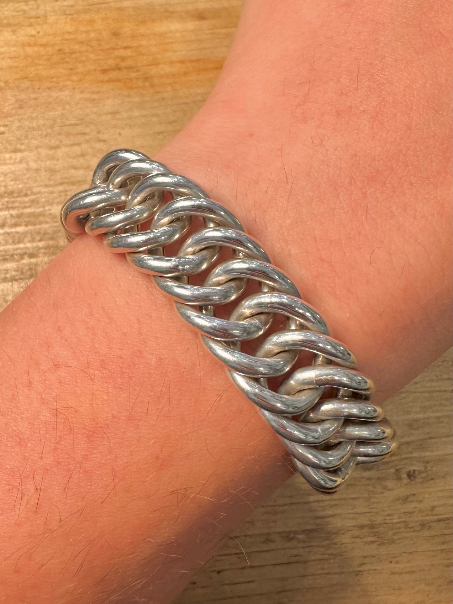 Abstract Chunky Double Link Curb Chain 925 Silver 8 inch Bracelet