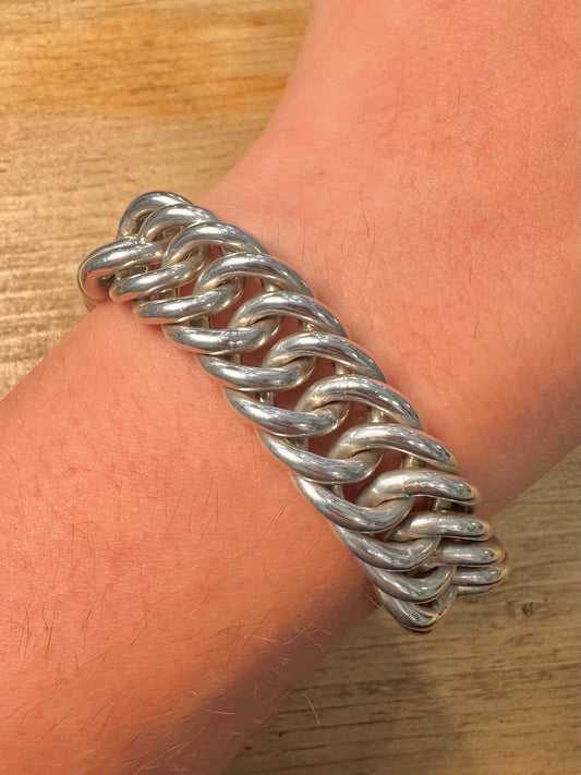 Abstract Chunky Double Link Curb Chain 925 Silver 8 inch Bracelet