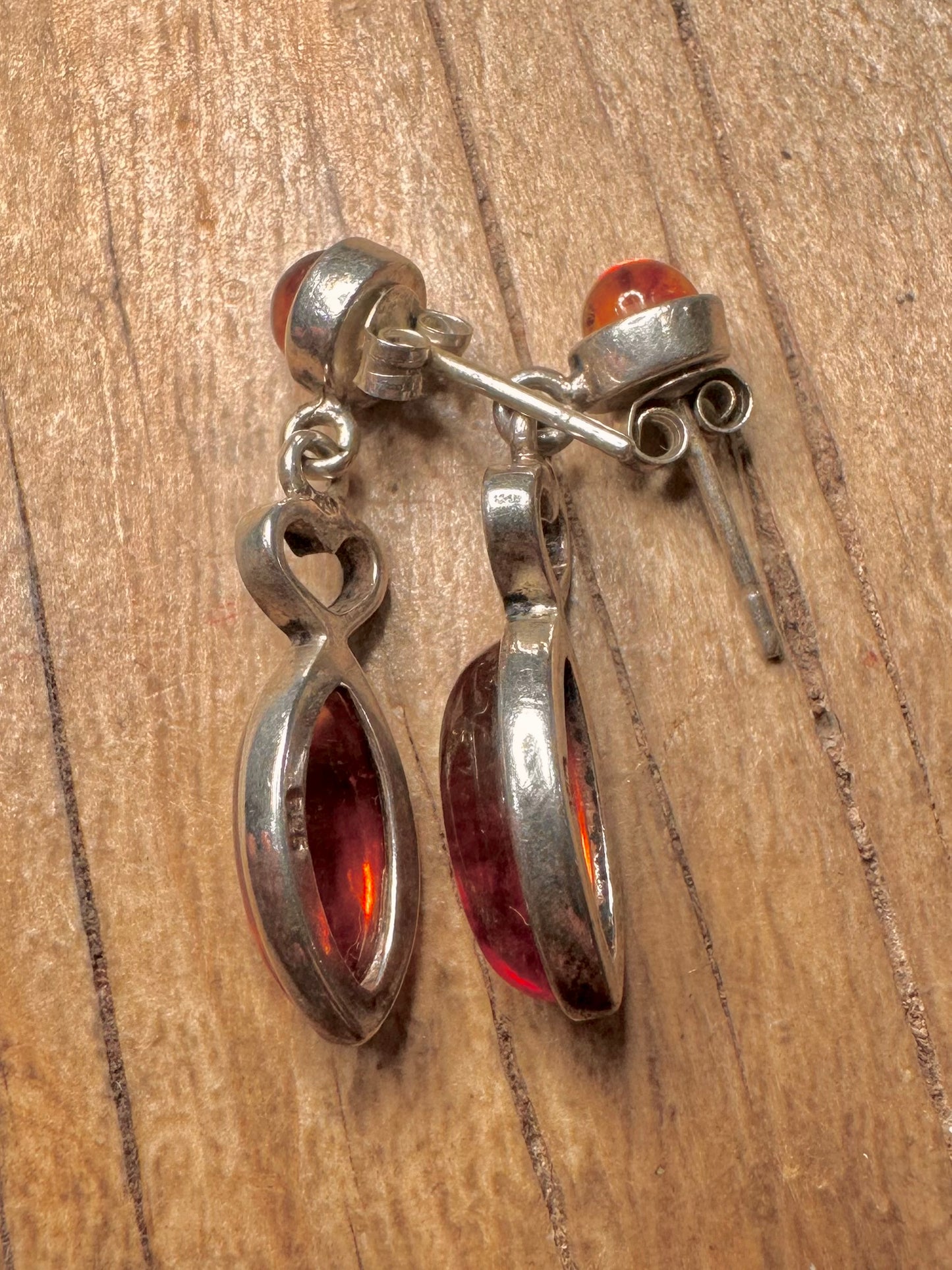 Vintage Amber Dangle 925 Sterling Silver Earrings