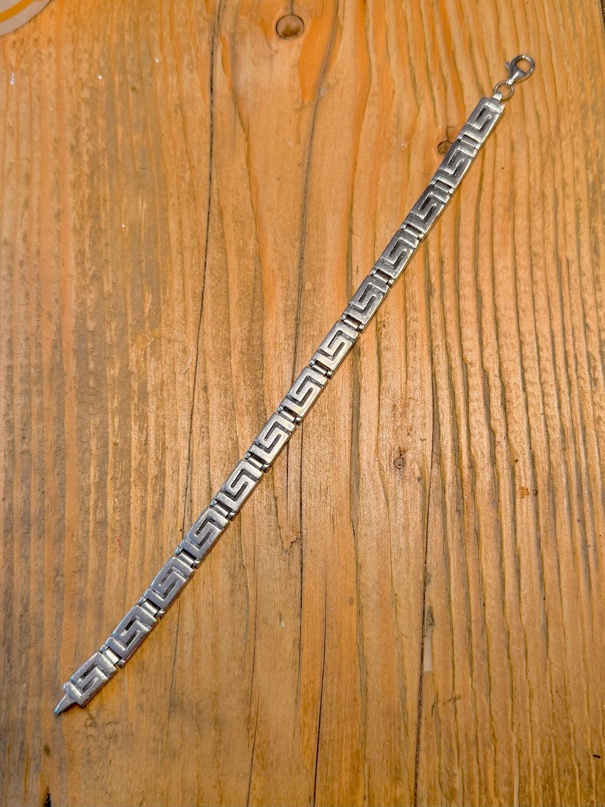 Greek Key Rectangle Link 925 Sterling Silver 8.75 inch Bracelet