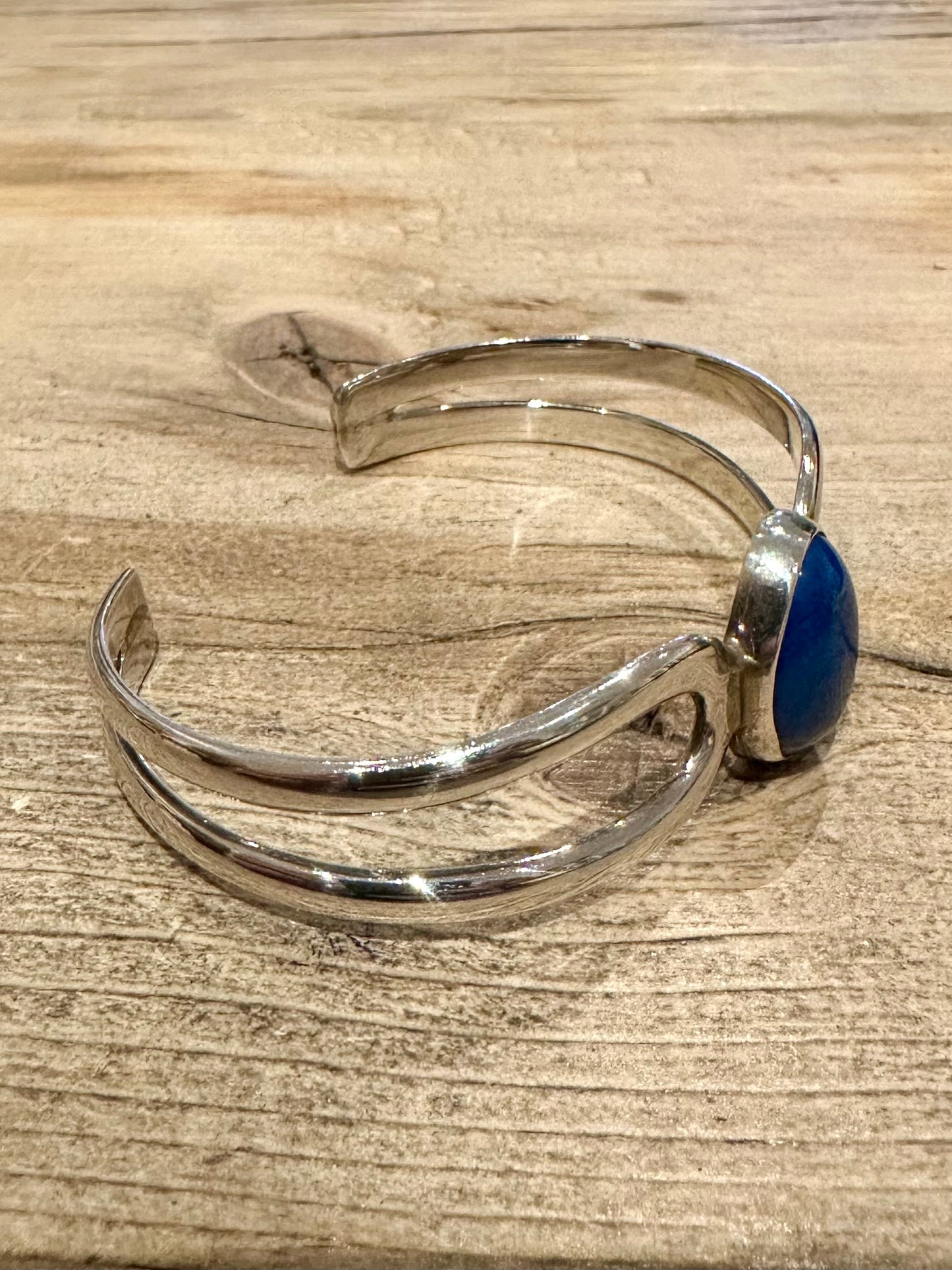 Vintage Blue Stone Agate Cuff 925 Silver Mexico Bangle