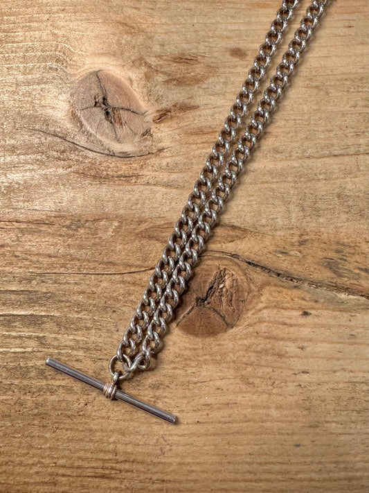 Vintage Albert Chain T Bar 925 Silver 17.5 inch Necklace