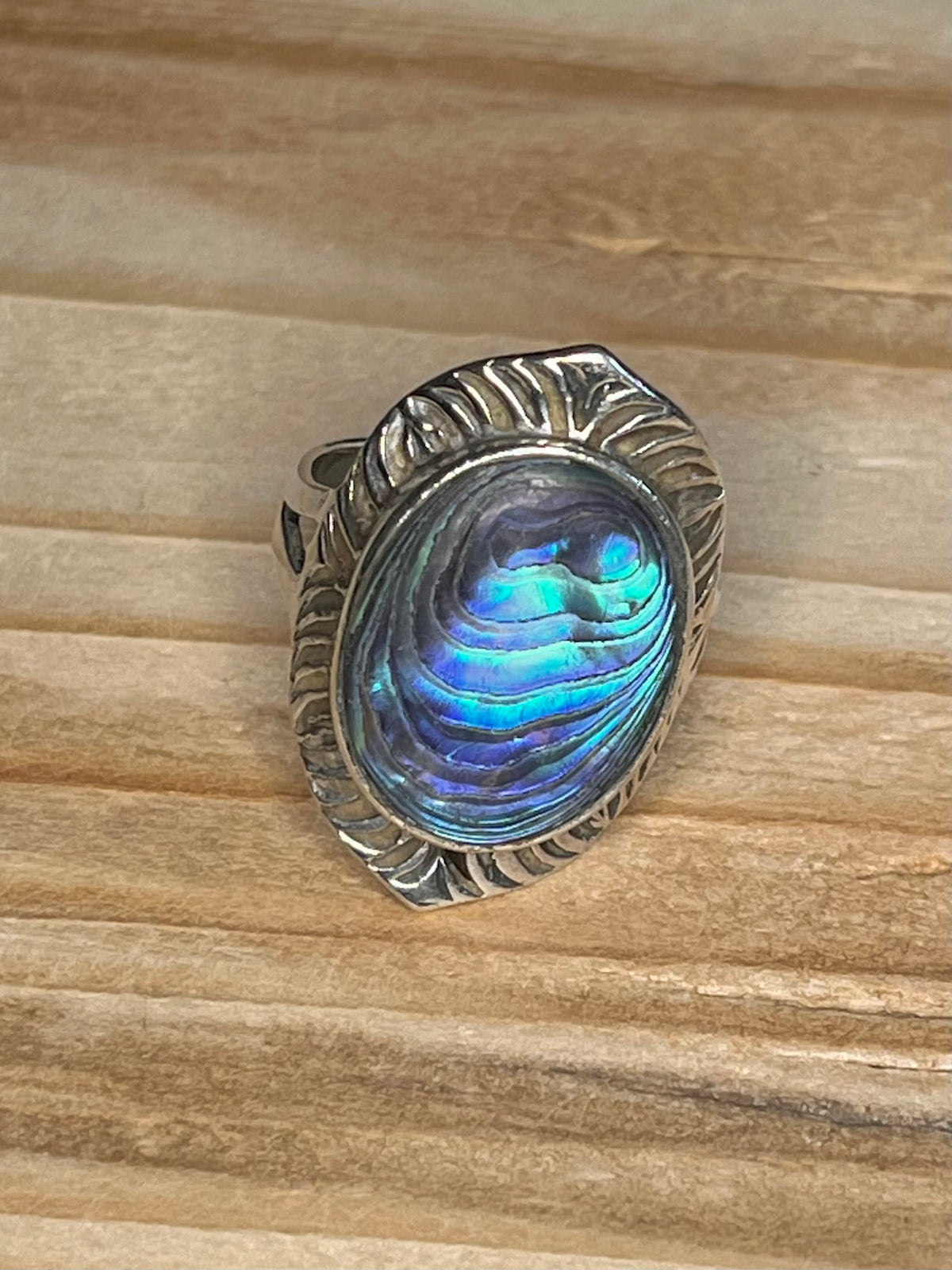 Abalone Embellished Oval 925 Sterling Silver Size N Ring