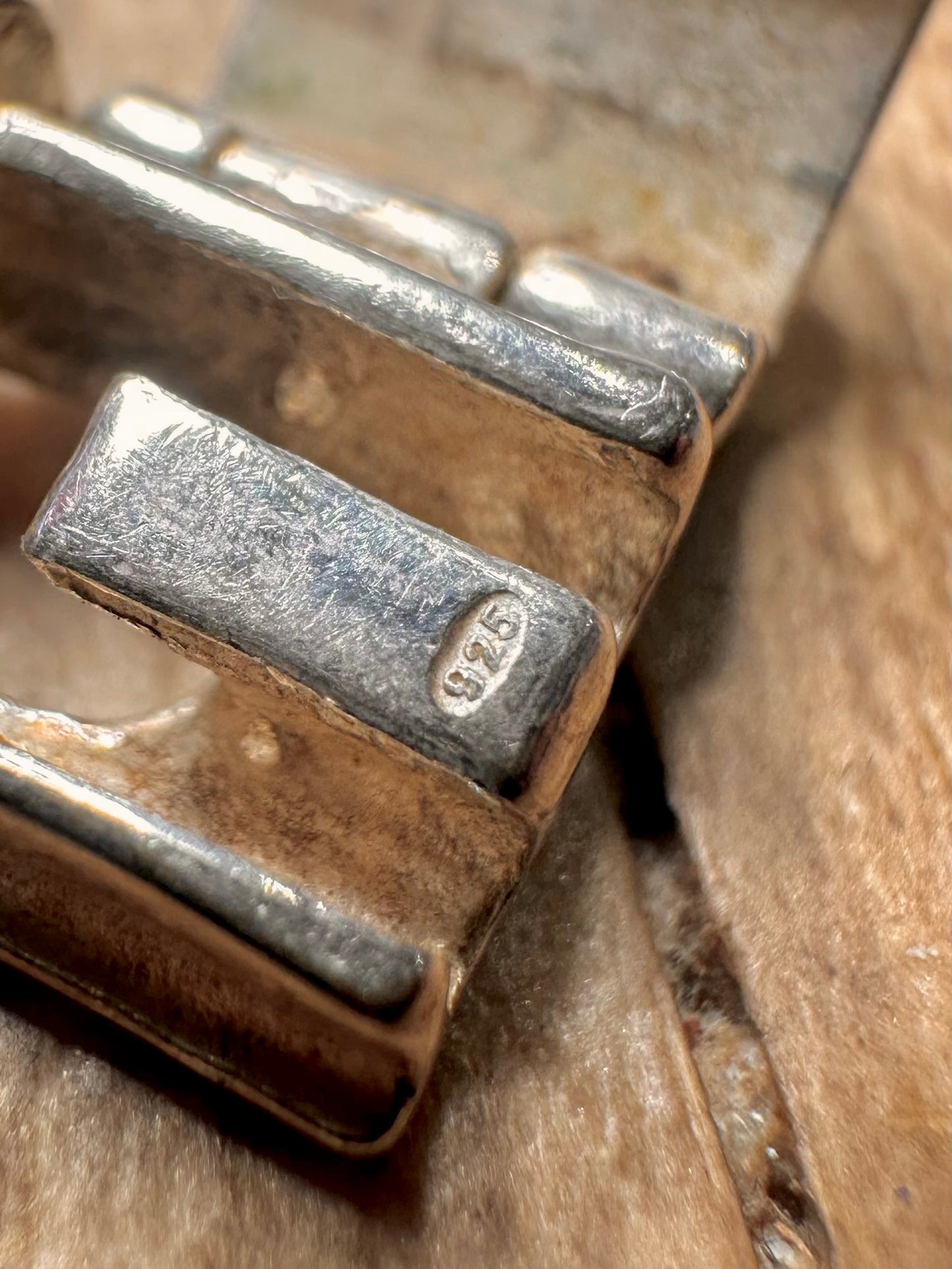 Abstract Square and Rectangle Heavy Link 925 Sterling Silver 7 inch Bracelet