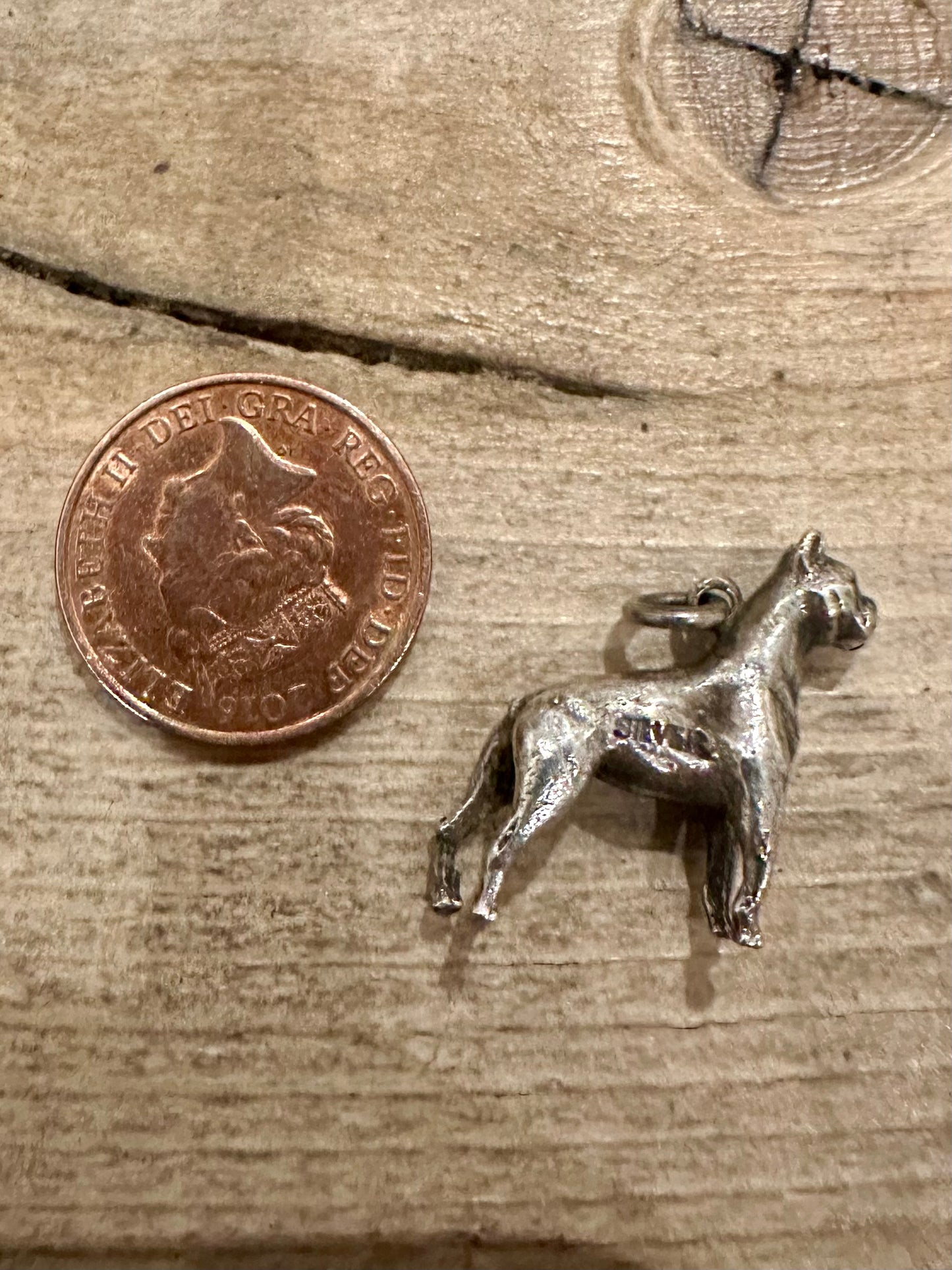 Vintage Boxer Dog Solid 925 Silver Charm Pendant