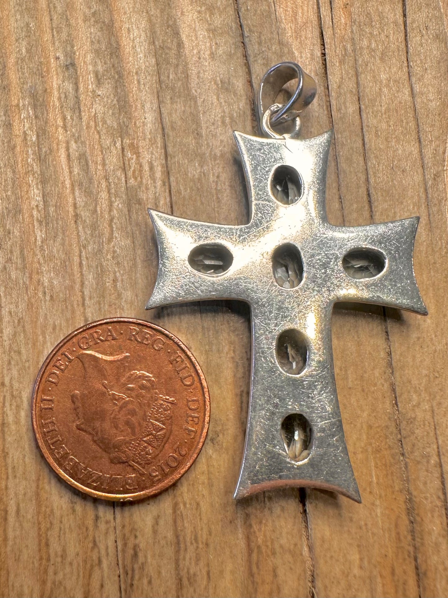 Vintage Cross Blue Topaz 925 Sterling Silver Pendant