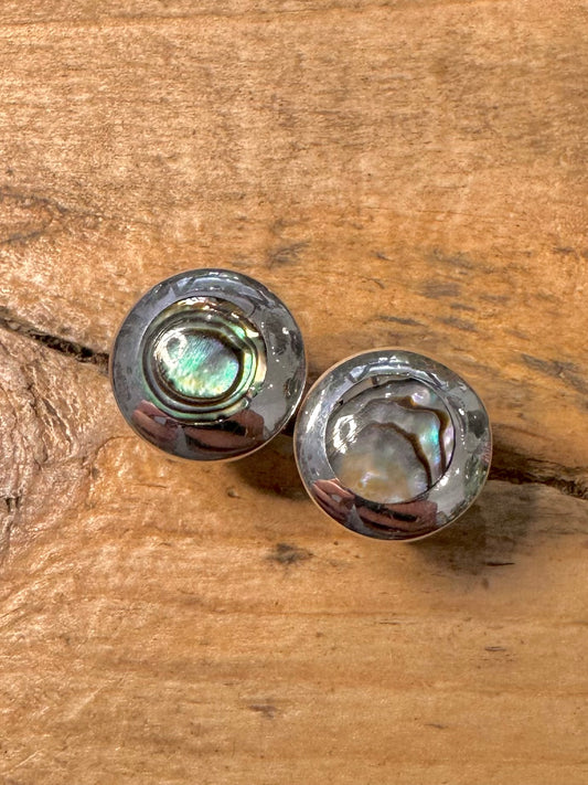 Modern Abalone Circle 925 Silver Stud Earrings