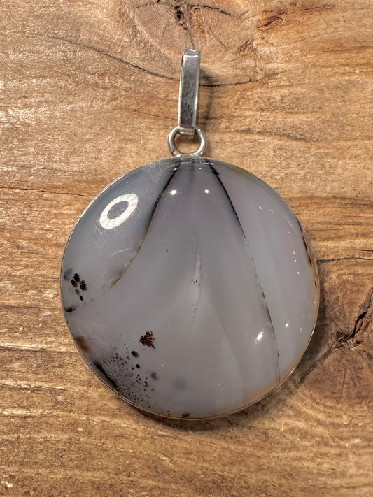 Vintage Dendrite Circle 925 Silver Pendant