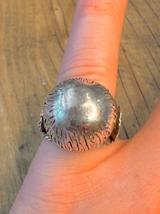 Spherical Textured Swirl Design 925 Sterling Silver Size N Ring