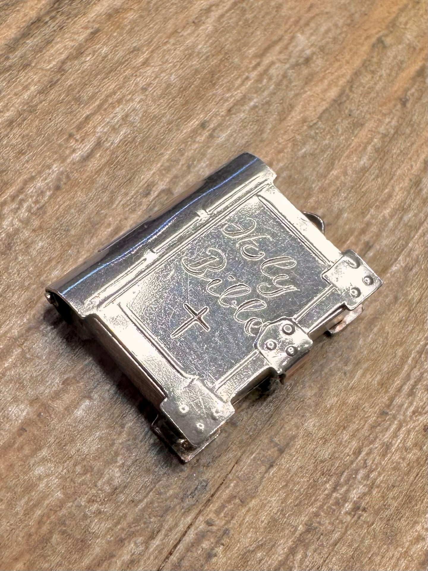 Vintage Holy Bible Book with Paper 925 Sterling Silver Charm Pendant