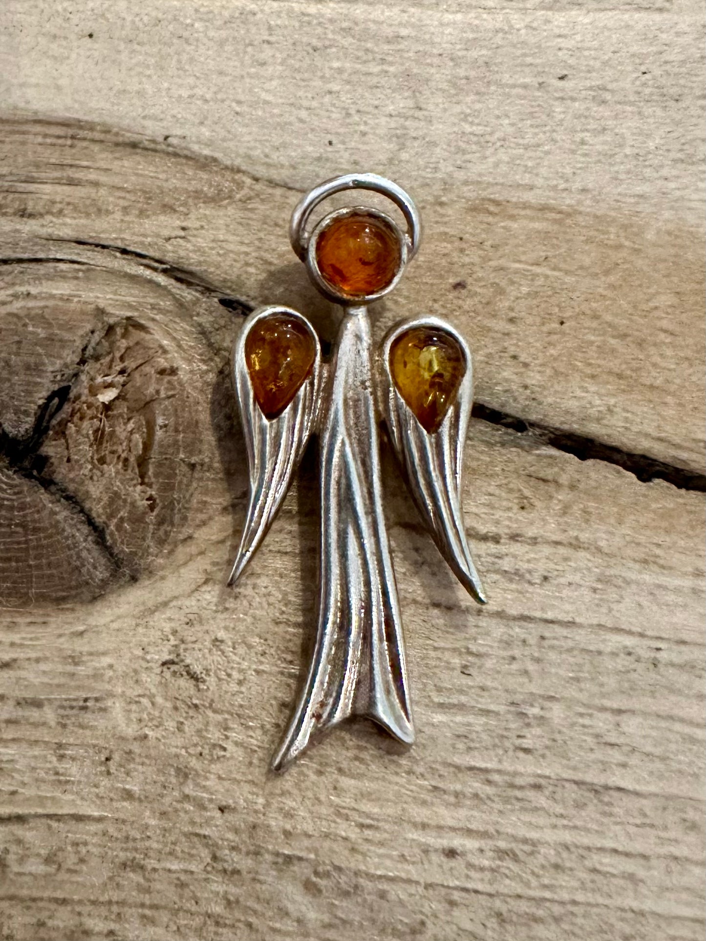 Abstract Amber Angel 925 Silver Pendant