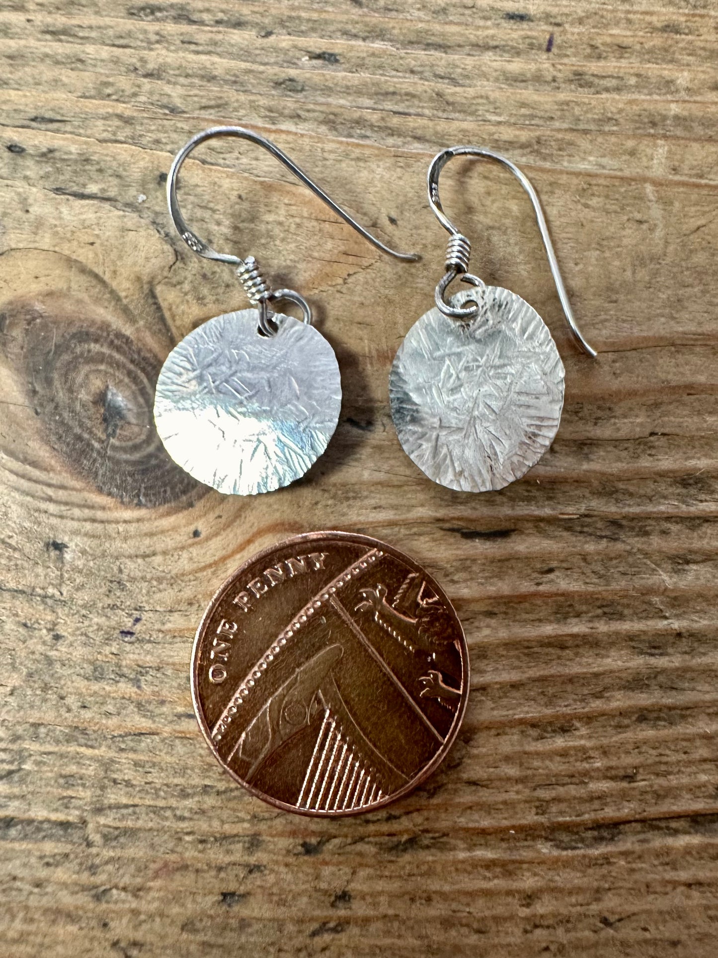 Abstract Handmade Hammered Circle 925 Silver Earrings