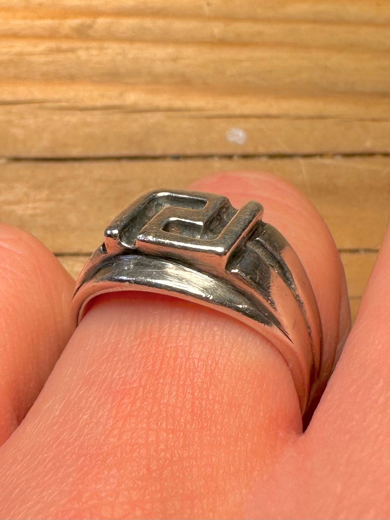 Vintage Greek Key Signet 925 Sterling Silver Size S Ring