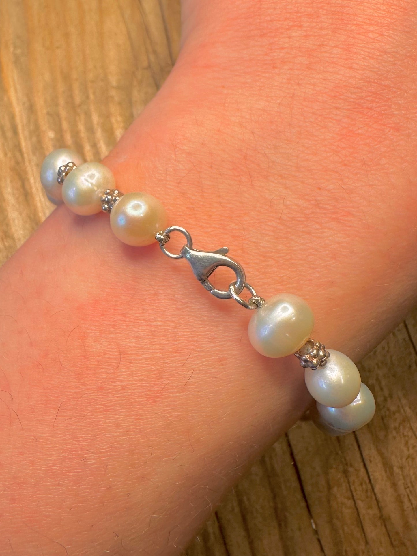 Vintage Perlen- und Gliederketten-Armband aus 925er Sterlingsilber, 19,3 cm