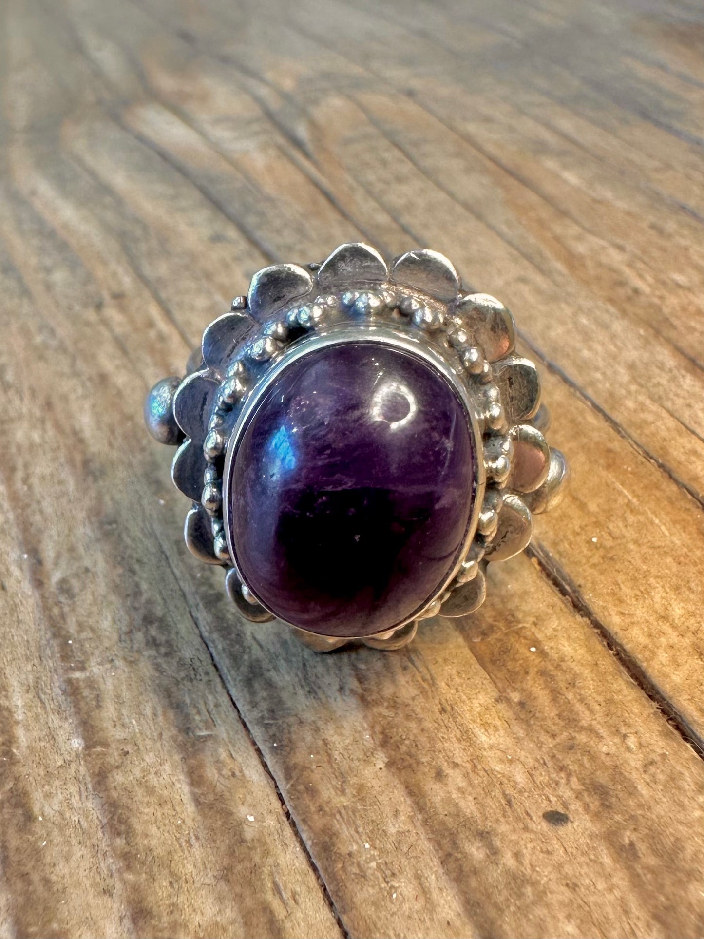 Ornate Amethyst Boho 925 Sterling Silver Size T Ring