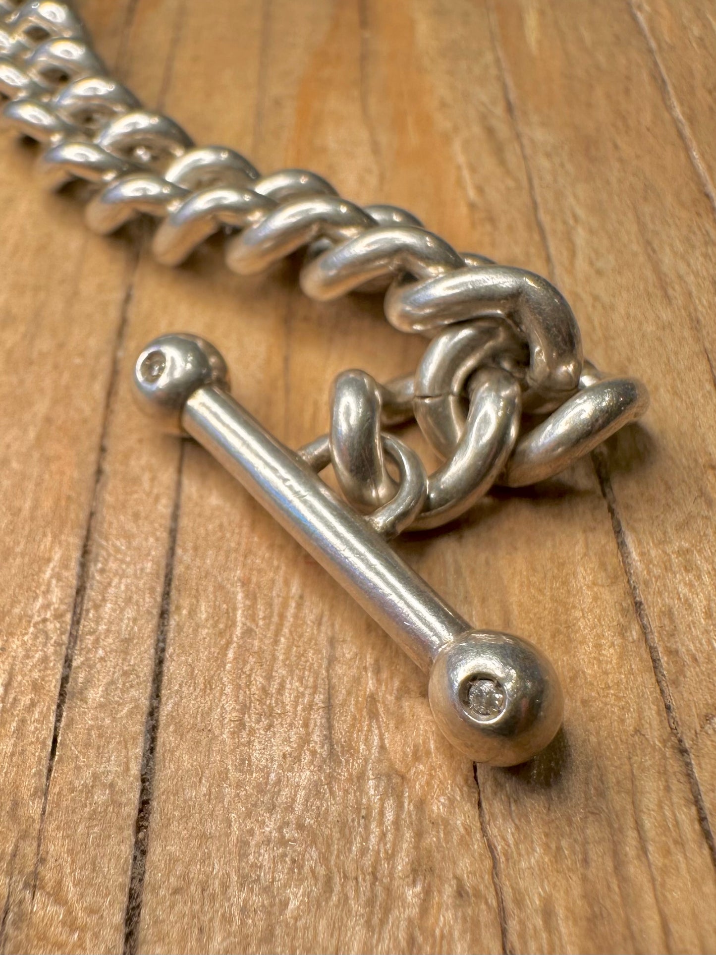 Vintage 1999 Diamond T Bar Chunky Curb Chain 925 Sterling Silver 20 inch Necklace