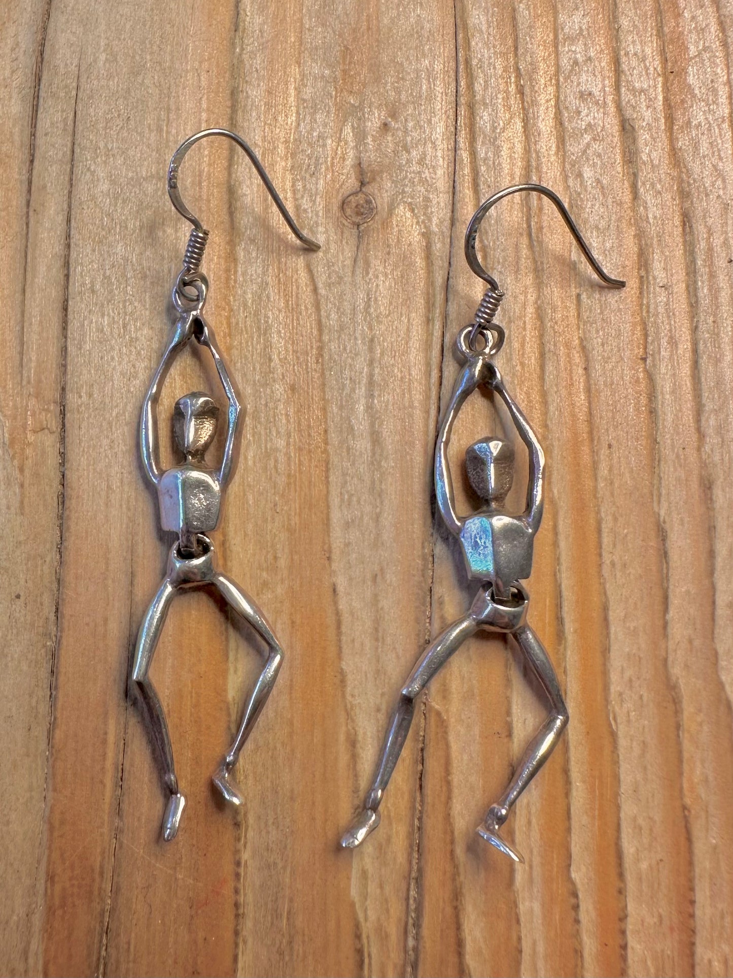 Vintage Moving Dangling Person 925 Sterling Silver Earrings