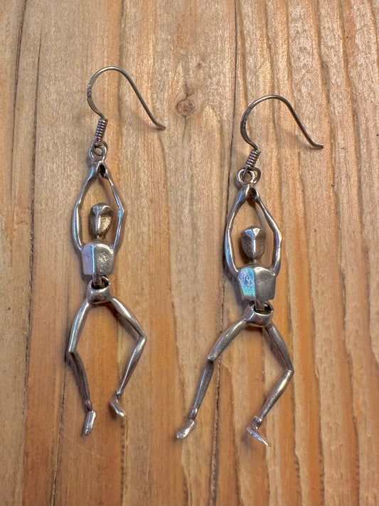 Vintage Moving Dangling Person 925 Sterling Silver Earrings
