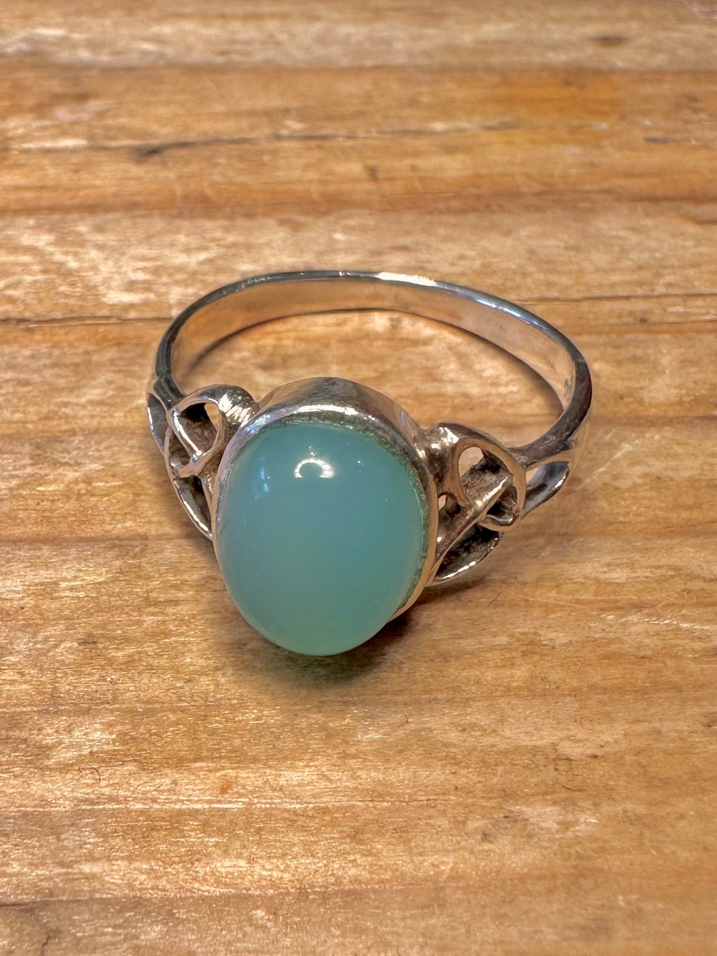 Vintage Aqua Chalcedony 925 Sterling Silver Size S Ring