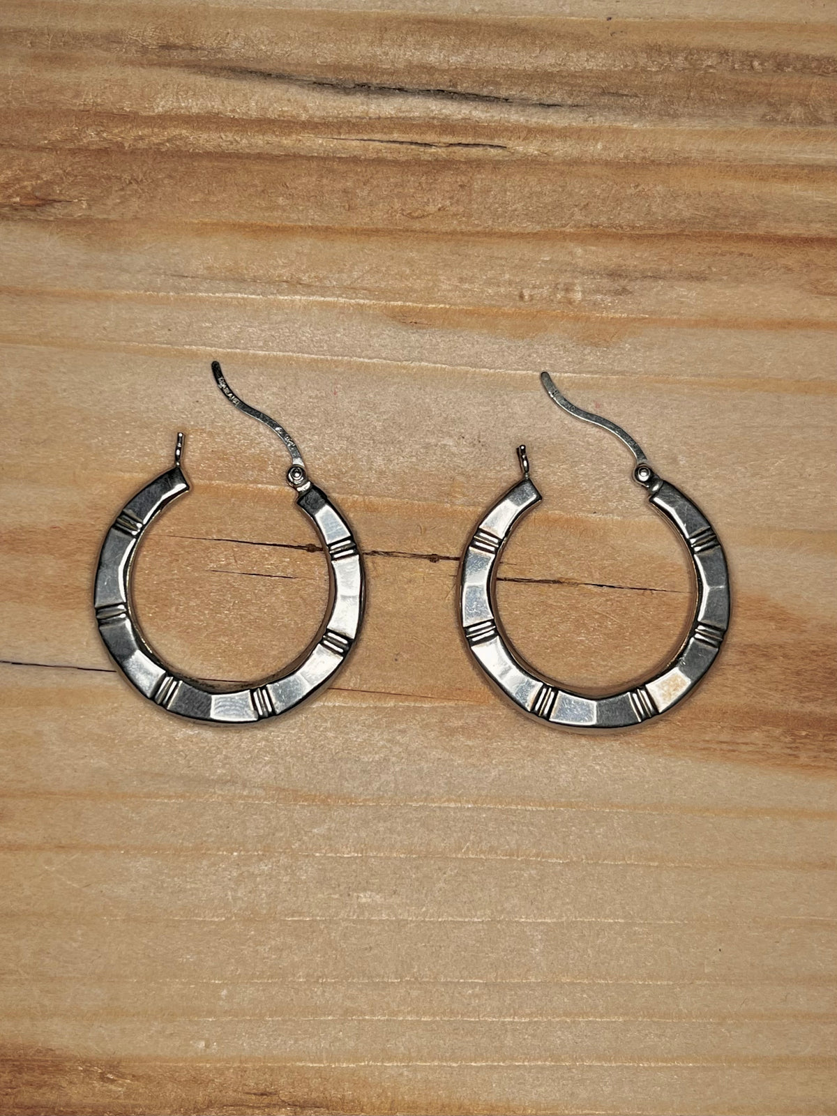 Bamboo Style Hoops 925 Sterling Silver Earrings